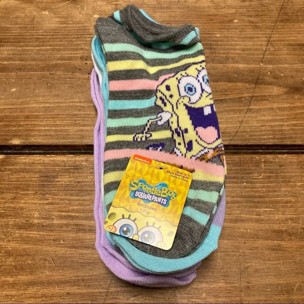 SpongeBob SquarePants 5 Pairs of Socks Shoe Size 4-10 Patrick Gary NWT